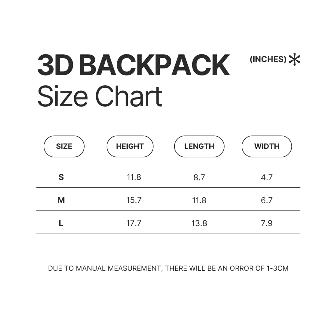 3D Backpack Size Chart - Mob Psycho 100 Merch