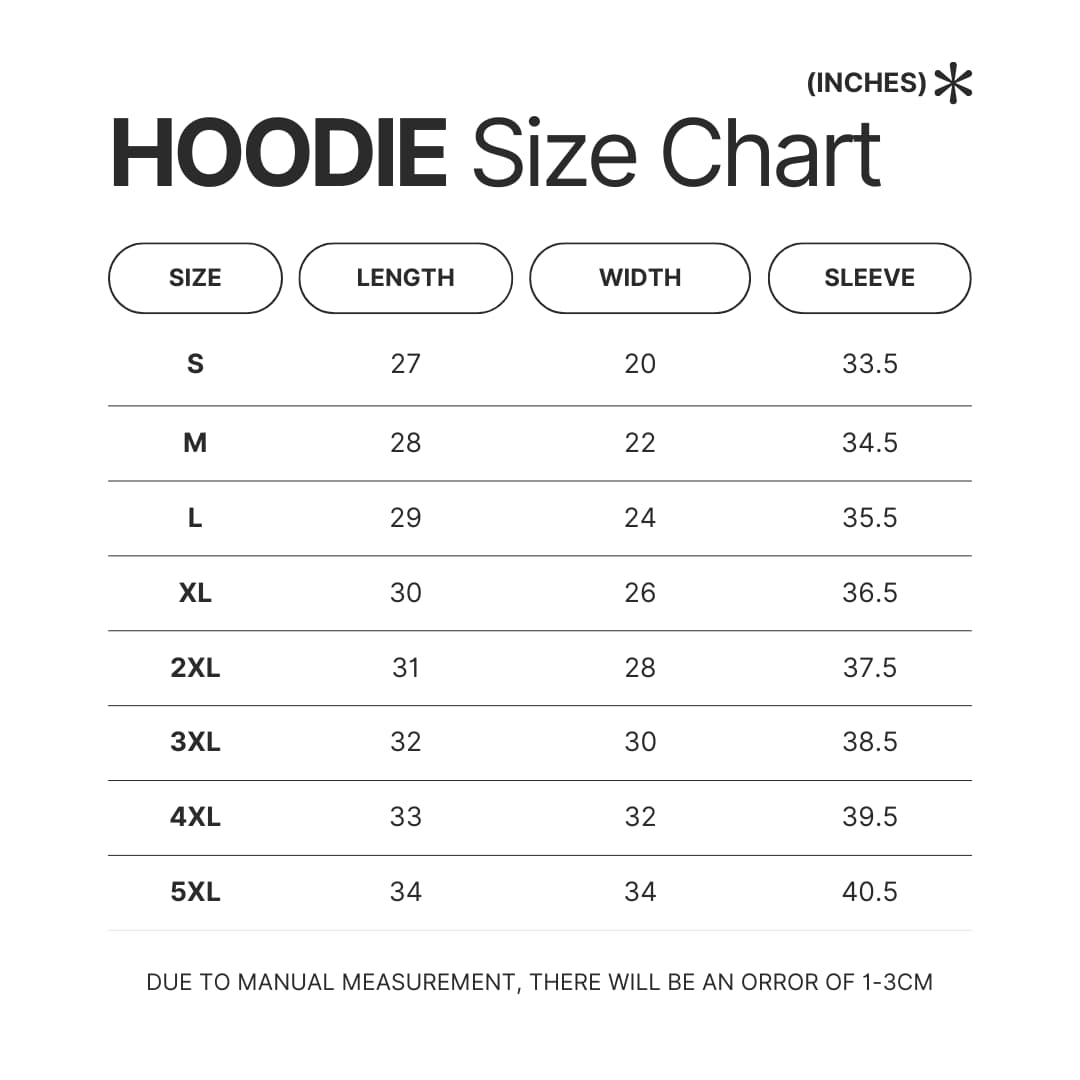Hoodie Size Chart - Mob Psycho 100 Merch