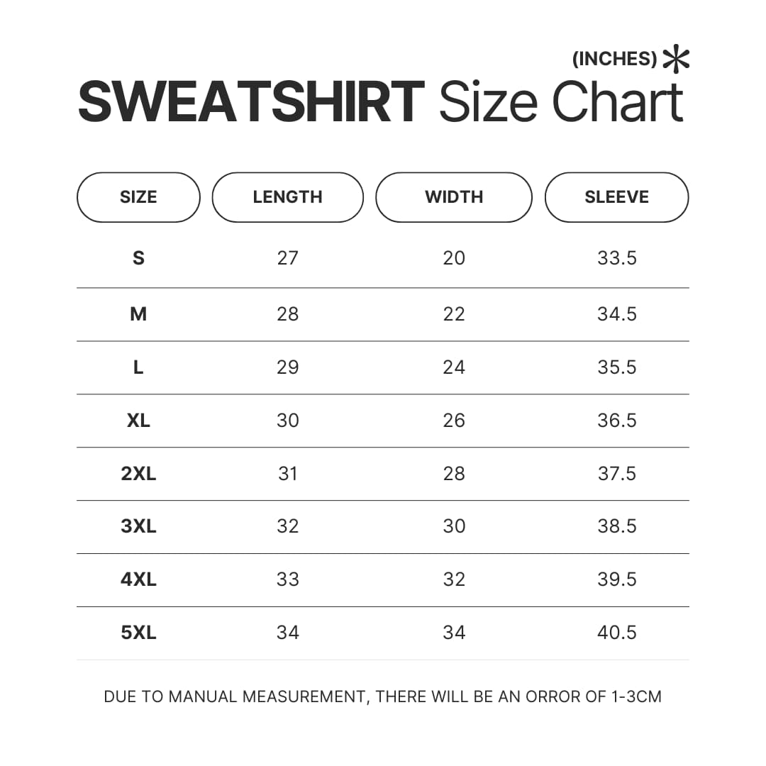 Sweatshirt Size Chart - Mob Psycho 100 Merch