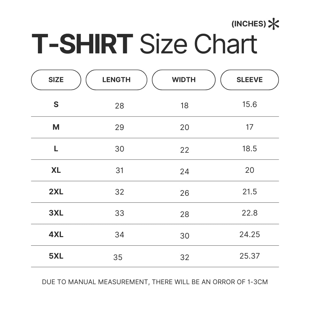 T shirt Size Chart - Mob Psycho 100 Merch