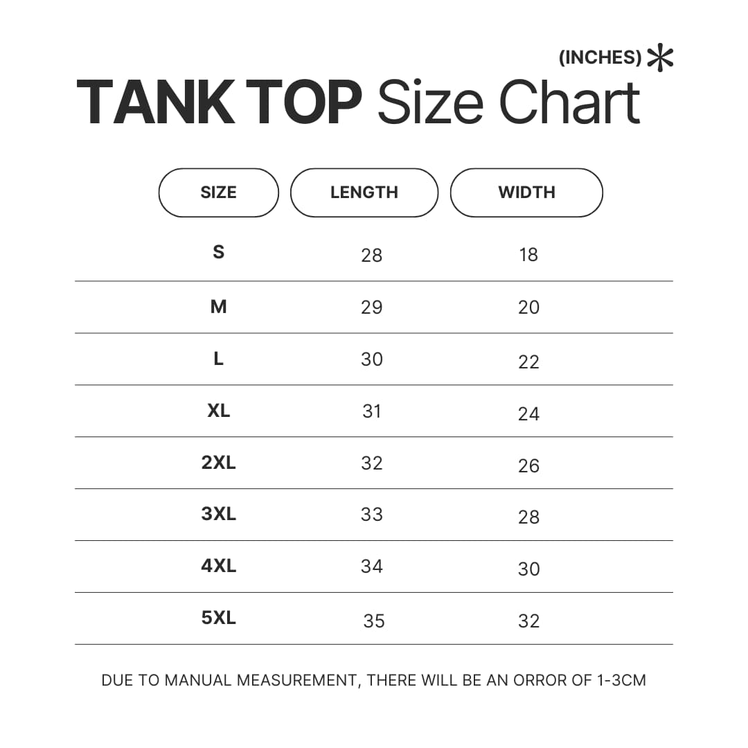 Tank Top Size Chart - Mob Psycho 100 Merch